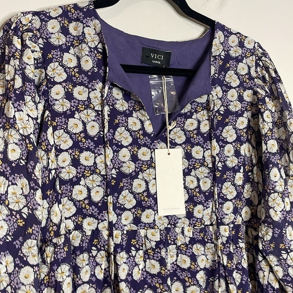 VICI | Long Sleeve Purple Floral Puff Sleeve Dress Size Large NWT - Picture 2 of 7